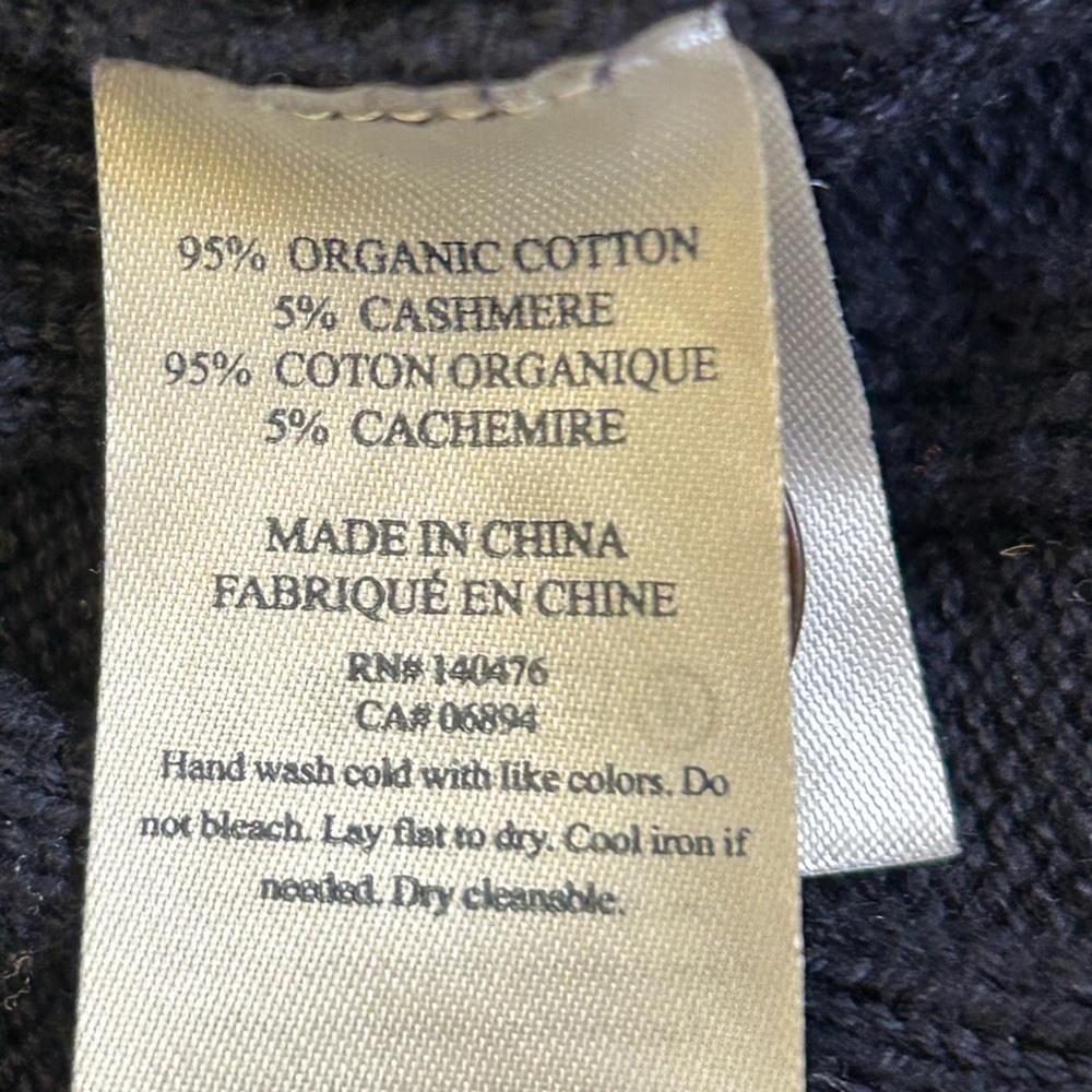 FAHERTY Game Set Ribbed Knit Cardigan Navy Sz Lg Cashmere Organic Cotton‎ - Picture 8 of 11